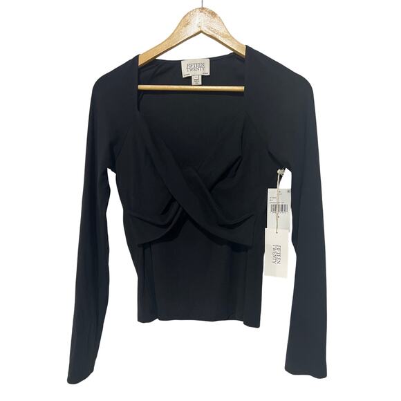 FIFTEEN TWENTY TOP WOMENS SIZE SMALL ZELDA FITTED CROSSOVER STRETCH BLACK NEW - Picture 4 of 14